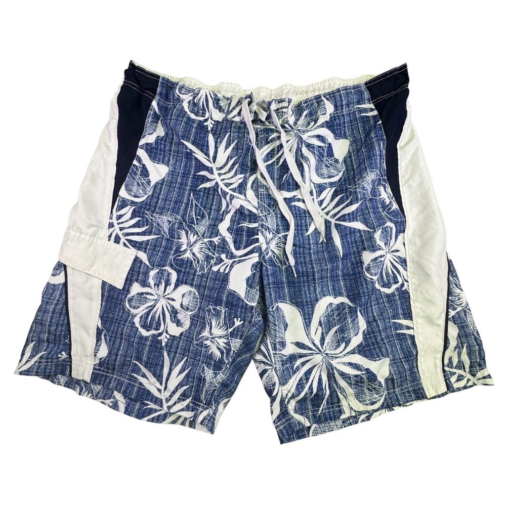 Ocean Pacific Swim‎ Trunks Men's 2XL Blue Floral Hibiscus Board Shorts Vacation